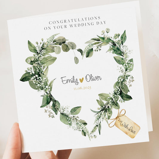 Personalised Wedding Floral Card | Newly Married Couple Greeting | Congratulations Wedding Card | Wedding Gift Card | Green Floral