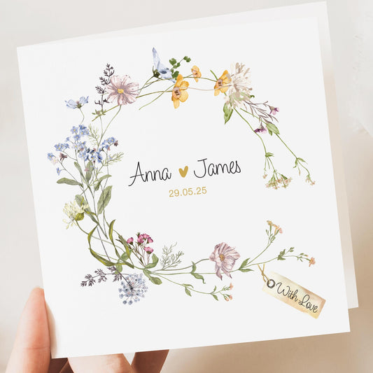 Personalised Wedding Floral Card | Newly Married Couple Greeting | Anniversary | Congratulations Engagement Card | Wedding Gift Cards