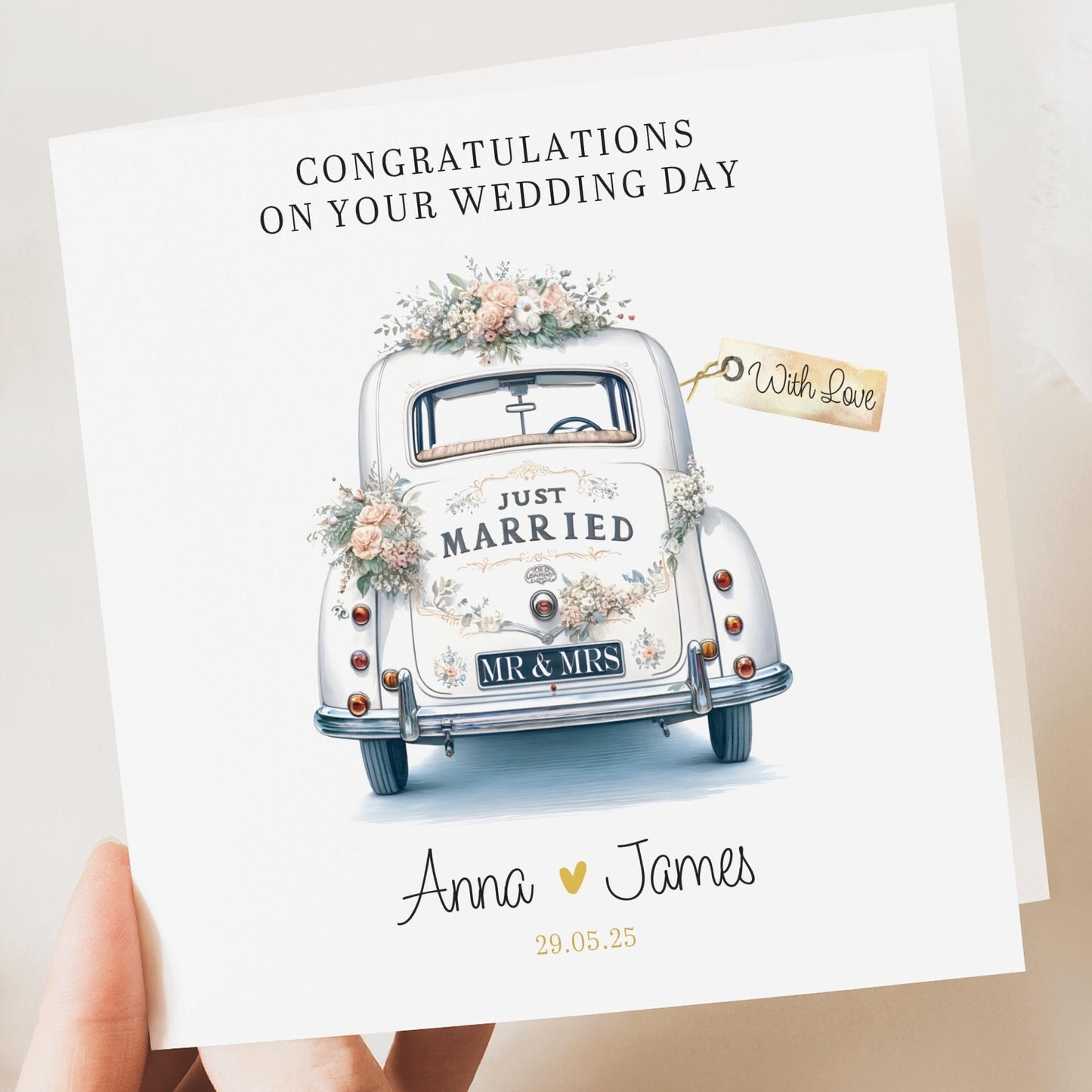 Personalised Wedding Card | Newly Married Couple Greeting | Congratulations Wedding Card | Wedding Gift Card | Vintage Car | Newly weds