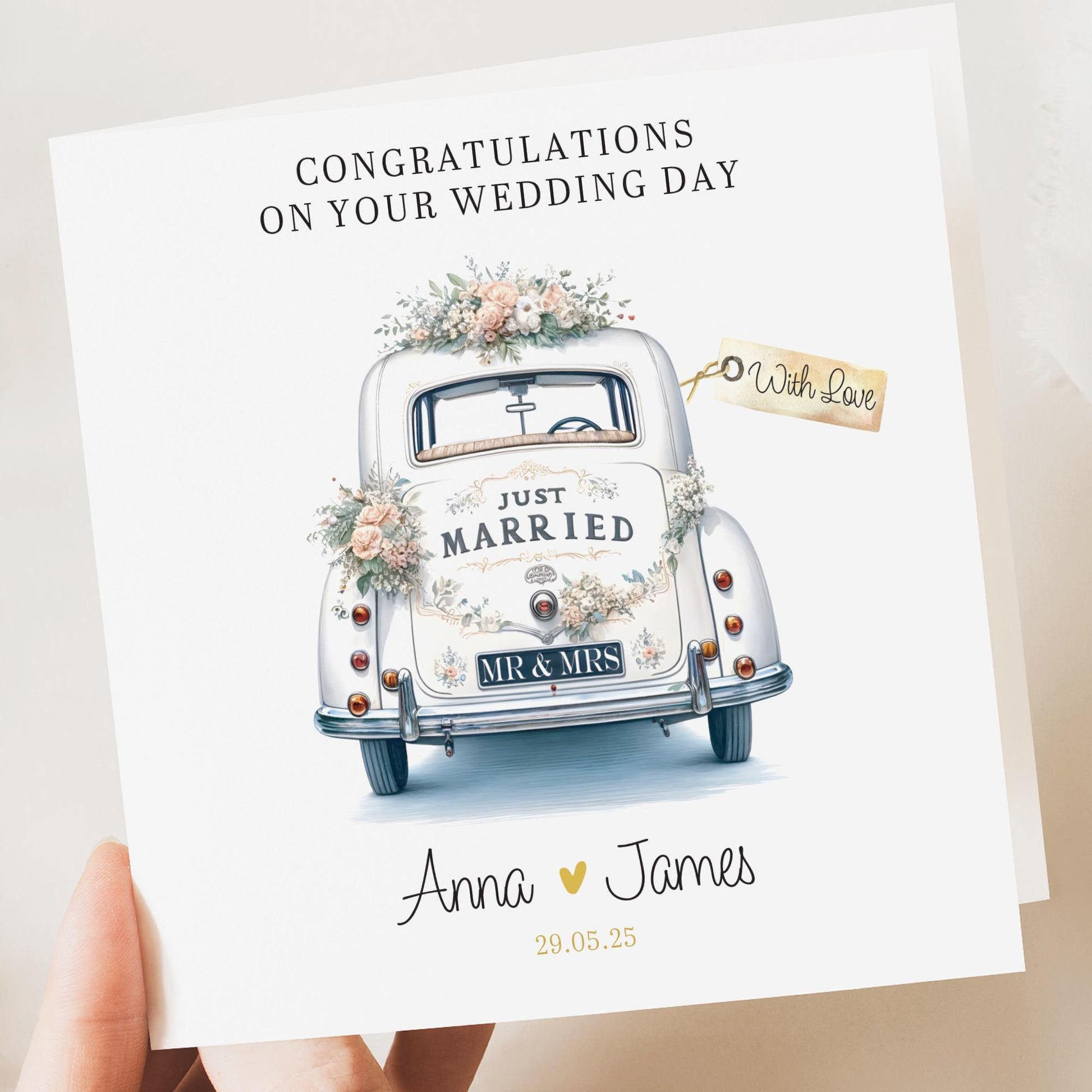 Personalised Wedding Card | Newly Married Couple Greeting | Congratulations Wedding Card | Wedding Gift Card | Vintage Car | Newly weds