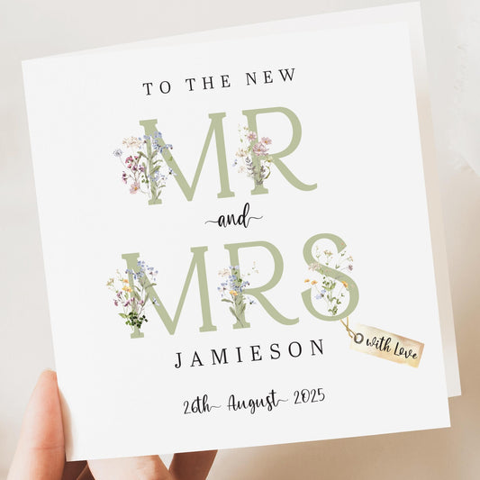 Personalised Wedding Floral Card | Newly Married Couple Greeting | Congratulations Wedding Card | Wedding Gift Card | MR AND MRS