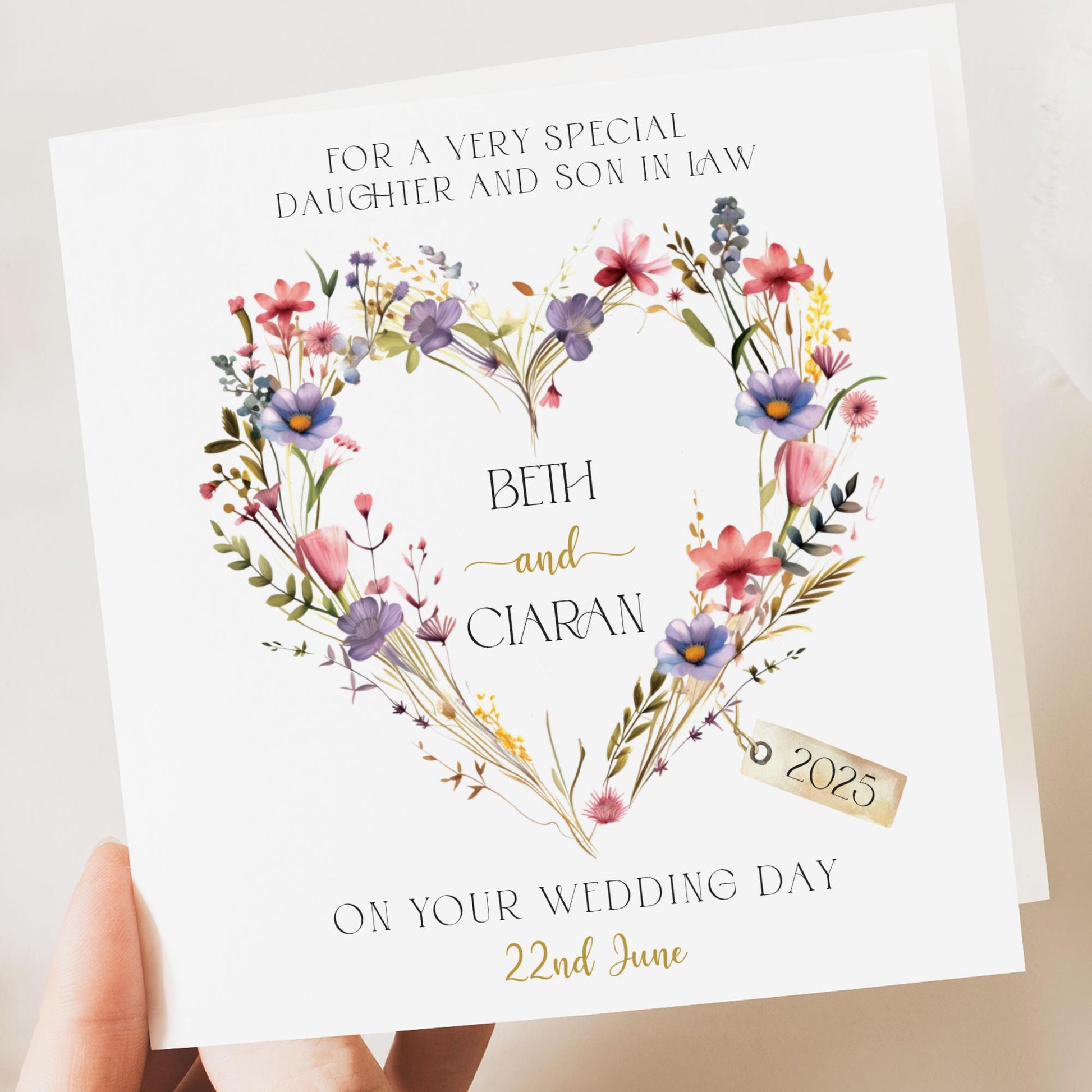 Wedding Card, Personalised Wedding Card, Son and Daughter-in-law card, Daughter and Son-in-law card, Floral wedding card