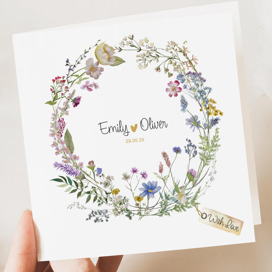 Personalised Wedding Floral Card | Newly Married Couple Greeting | Anniversary | Congratulations Engagement Card | Wedding Gift Card