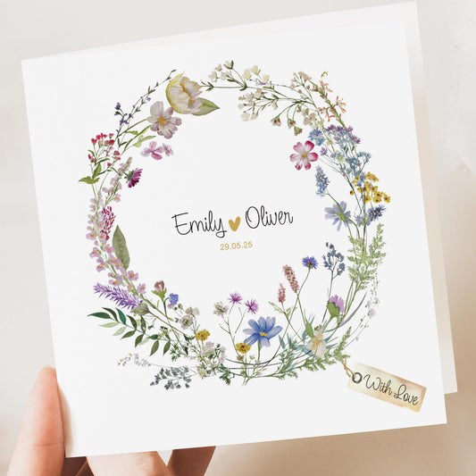 Personalised Wedding Floral Card | Newly Married Couple Greeting | Anniversary | Congratulations Engagement Card | Wedding Gift Card