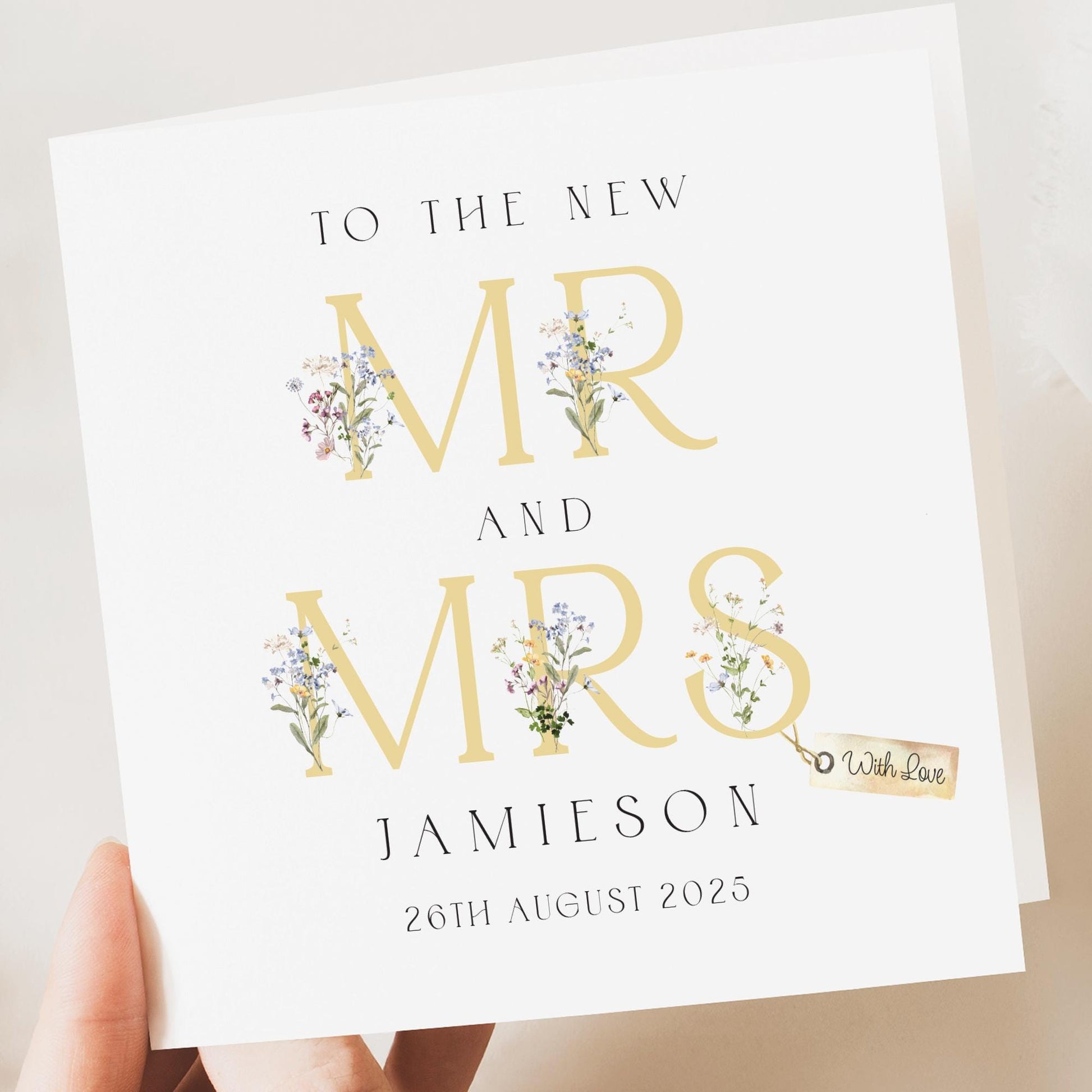 Personalised Wedding Floral Card | Newly Married Couple Greeting | Anniversary | Congratulations Engagement Card | Wedding Gift Card INITIAL