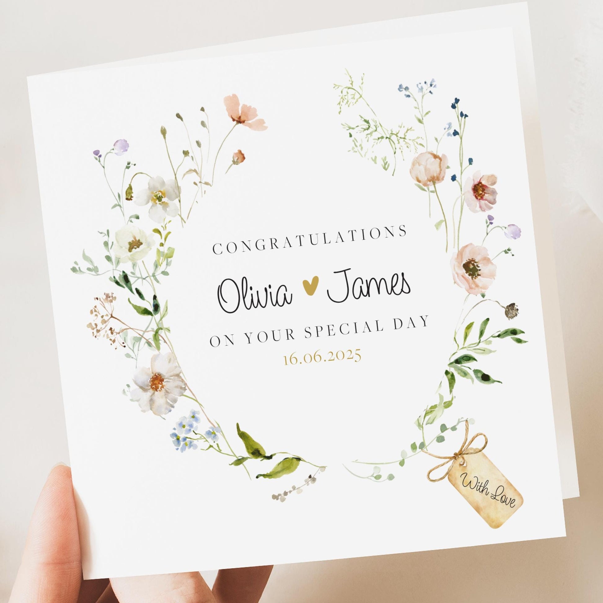 Personalised Wedding Floral Cards | Newly Married Couple Greetings | Anniversary | Congratulations Engagement Card | Wedding Gift Card