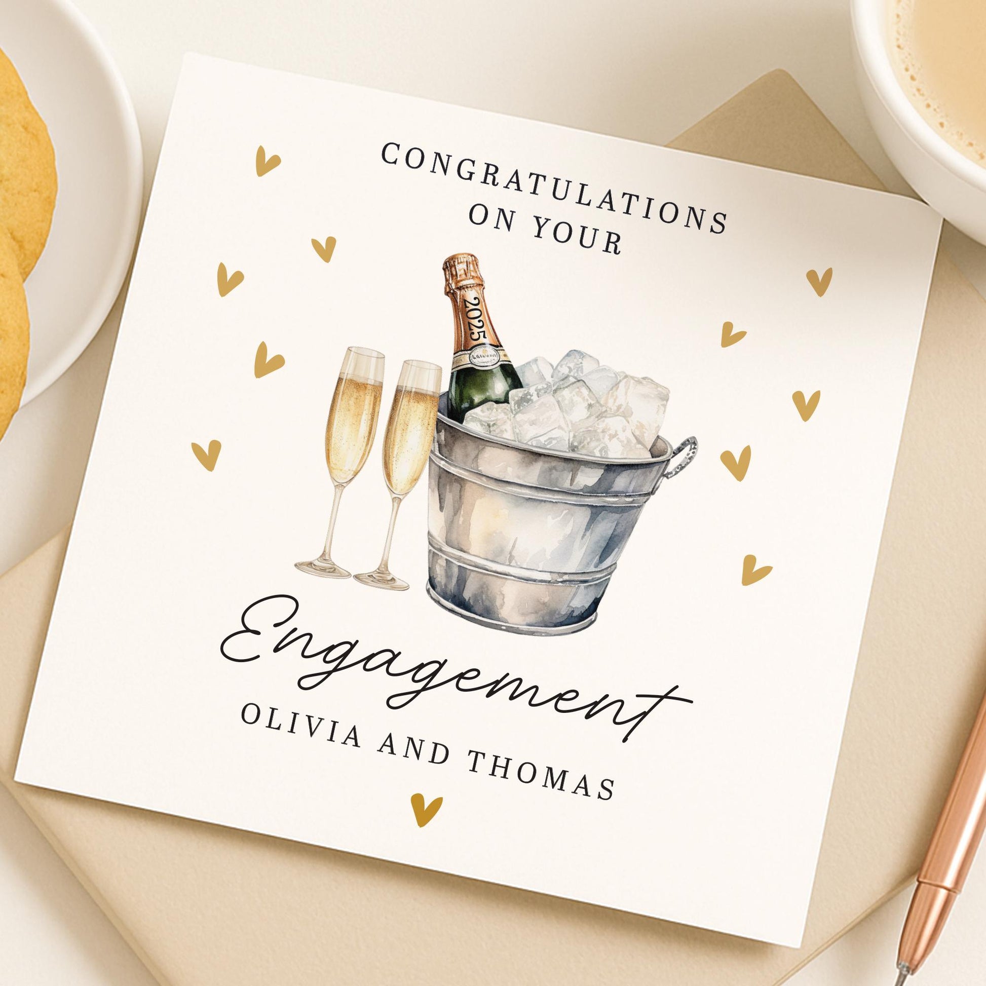 Personalised Engagement card with champagne glasses