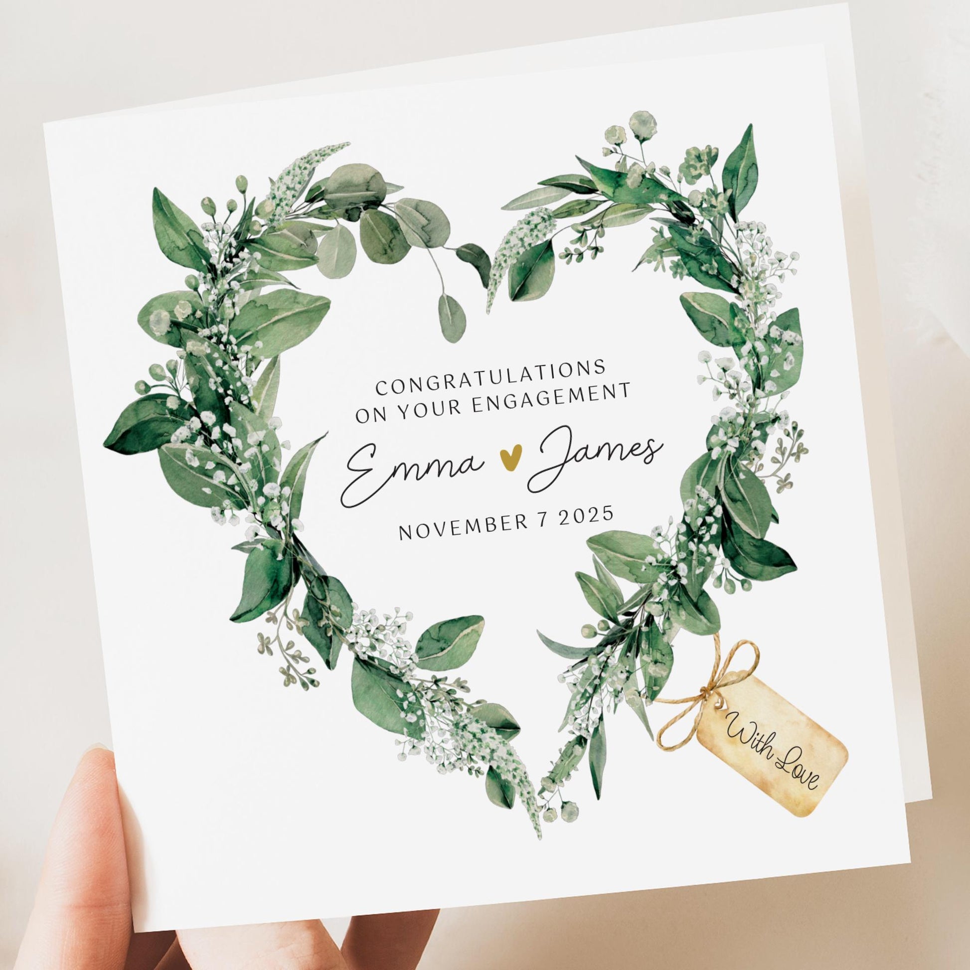 Engagement Card, Personalised Engagement Card, Personalised Congratulations on your Engagement, You're engaged card, Green Floral, Celebrate