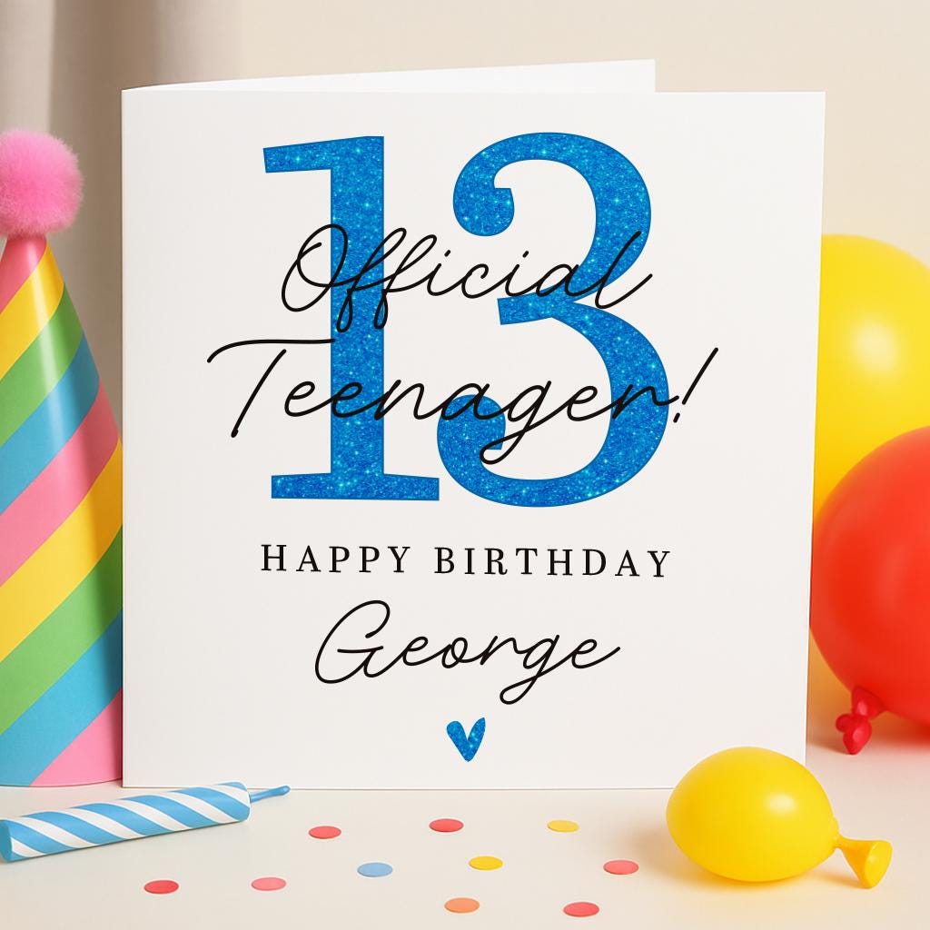 Boys 13th Birthday card Handmade Personalised Card Officially a teenager Teenage Boys Card Nephew Son Grandson Brother 13th card Happy 13th