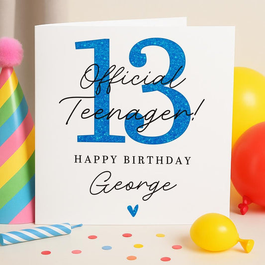 Boys 13th Birthday card Handmade Personalised Card Officially a teenager Teenage Boys Card Nephew Son Grandson Brother 13th card Happy 13th