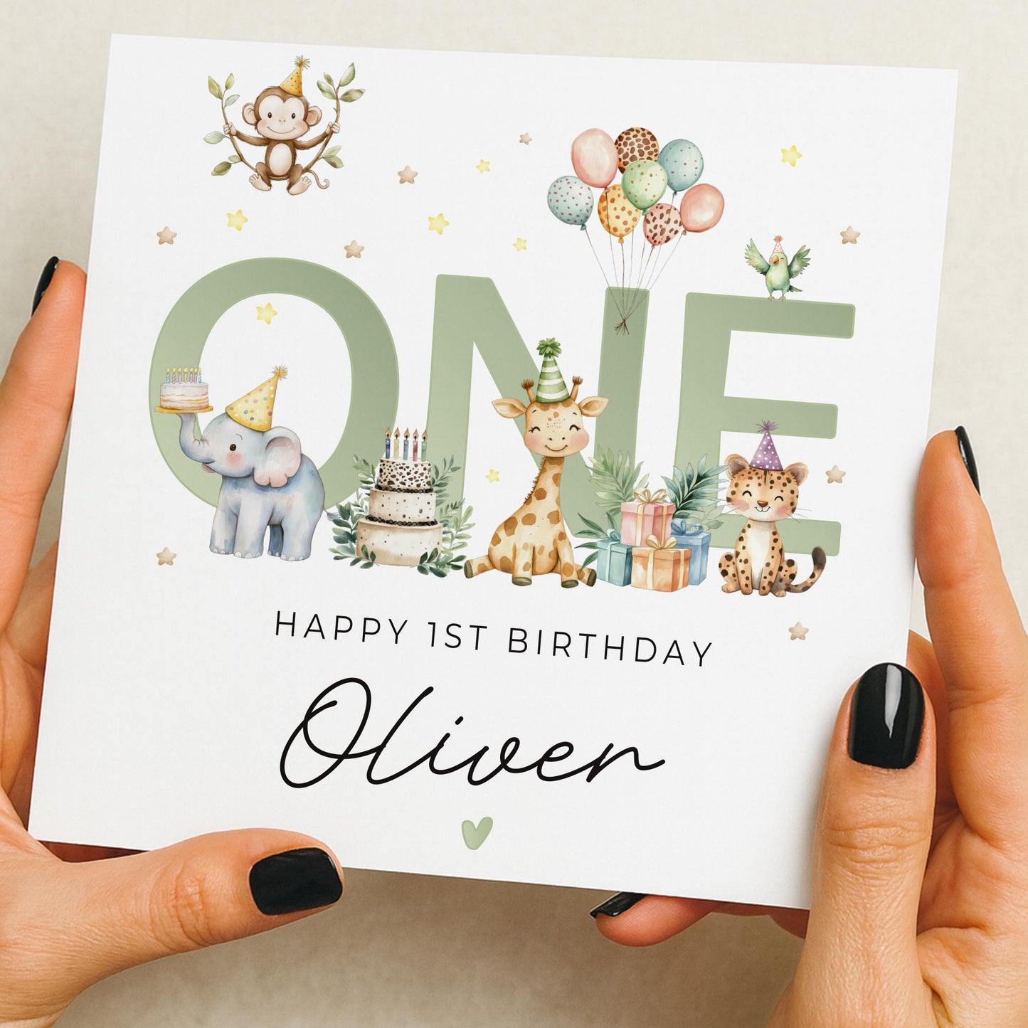 Animal 1st Birthday Card For Boy, Son 1st Birthday Card, Special First Birthday Gift For Grandson, First Birthday Card, Nephew 1st Birthday