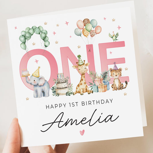 Animal 1st Birthday Card For Girl, Girl 1st Birthday Card, Special First Birthday Gift For Granddaughter, First Birthday, Niece 1st Birthday