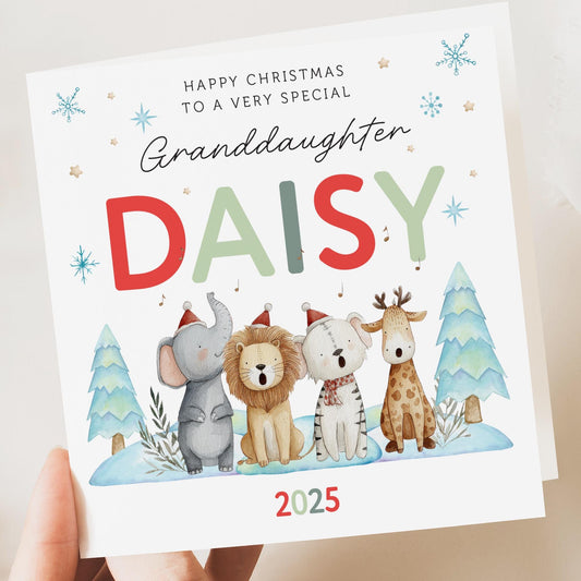 Personalised Christmas Card for Son, Daughter, Grandson, Granddaughter, Niece or Nephew, Girls/ Boys Christmas with Christmas Animals