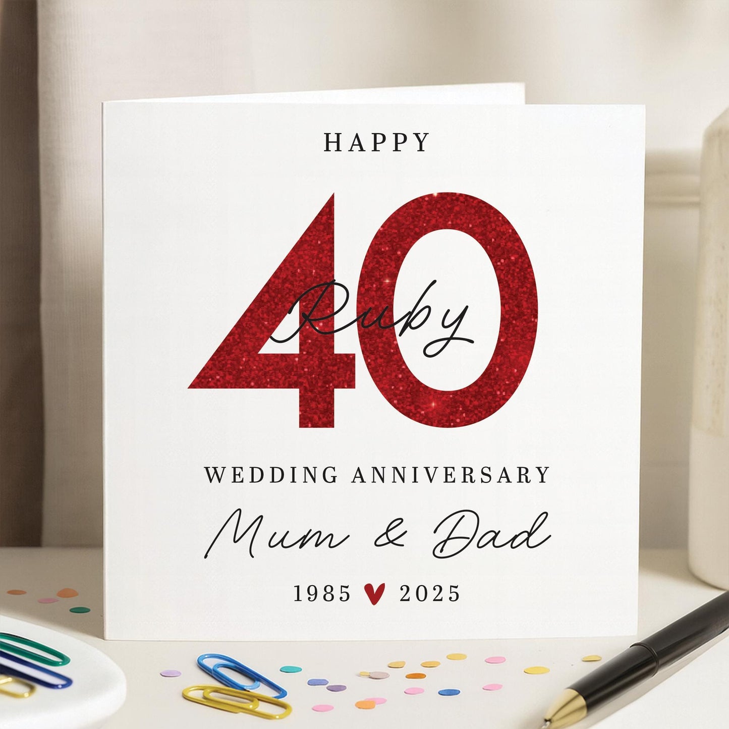 PERSONALISED 40TH RUBY WEDDING ANNIVERSARY CARD
