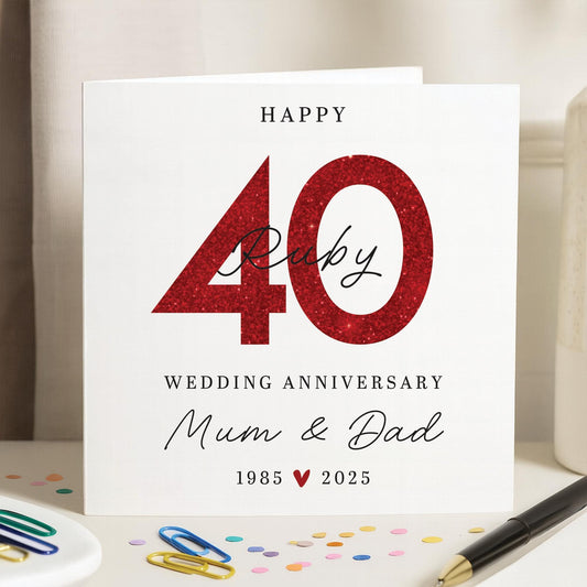 PERSONALISED 40TH RUBY WEDDING ANNIVERSARY CARD