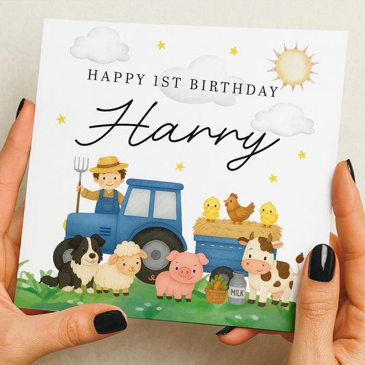 1st Birthday Card Boy, First Birthday Card For Boy, Personalised 1st Birthday Card, Boy 1st Birthday Card, 1st Birthday Boy Gift, Tractors