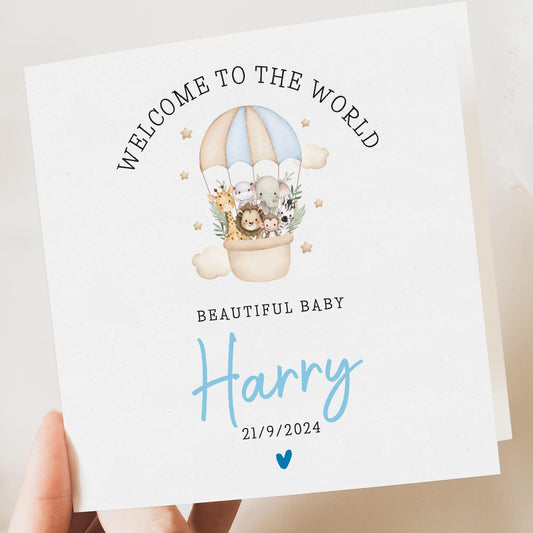 Congratulations New Baby Boy, Personalised New Baby Boy Card, Welcome To The World Card, Elephant Baby Card Personalised, Baby Shower Gifts