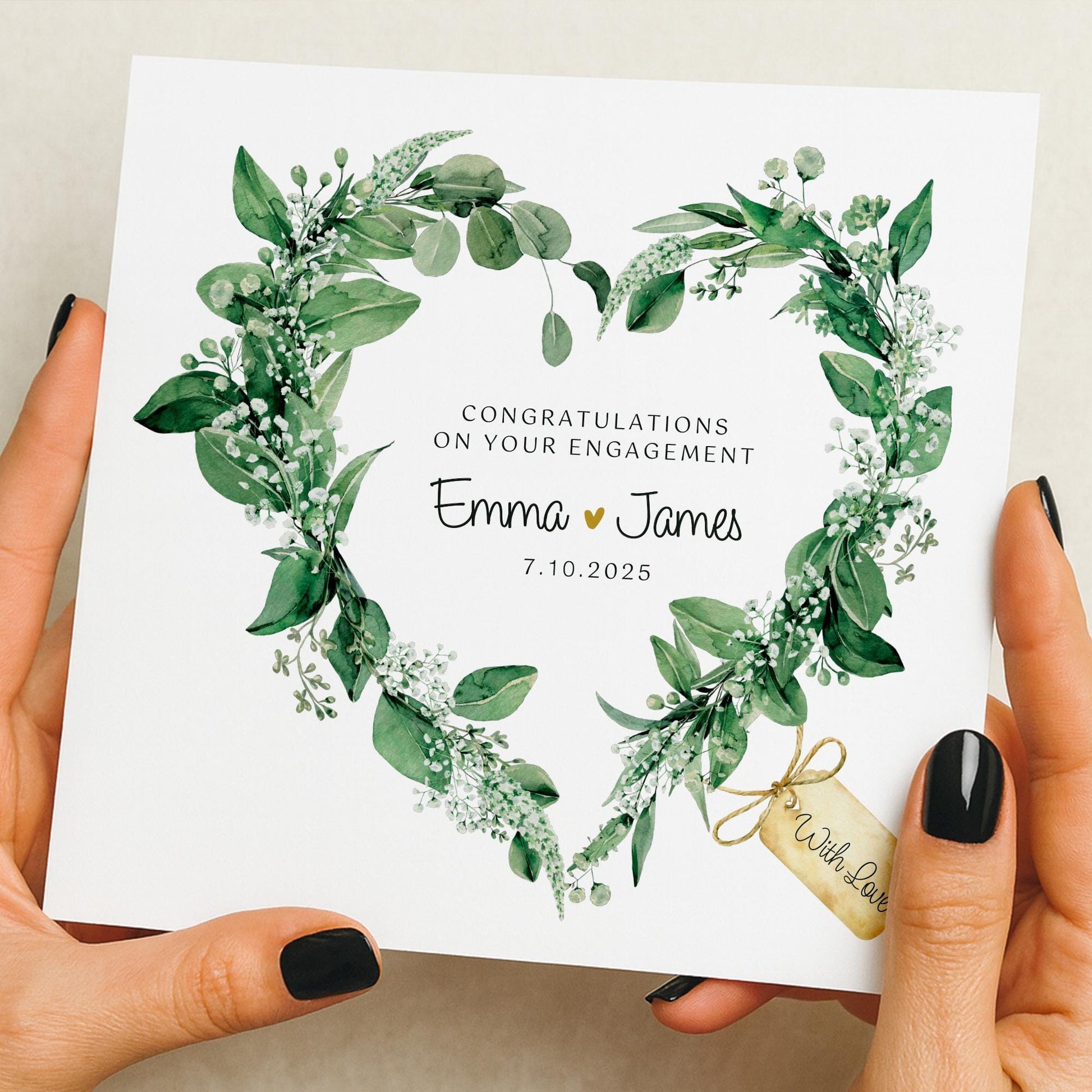 Engagement Card, Personalised Engagement Card, Personalised Congratulations on your Engagement, You're engaged card, Green Floral, Celebrate
