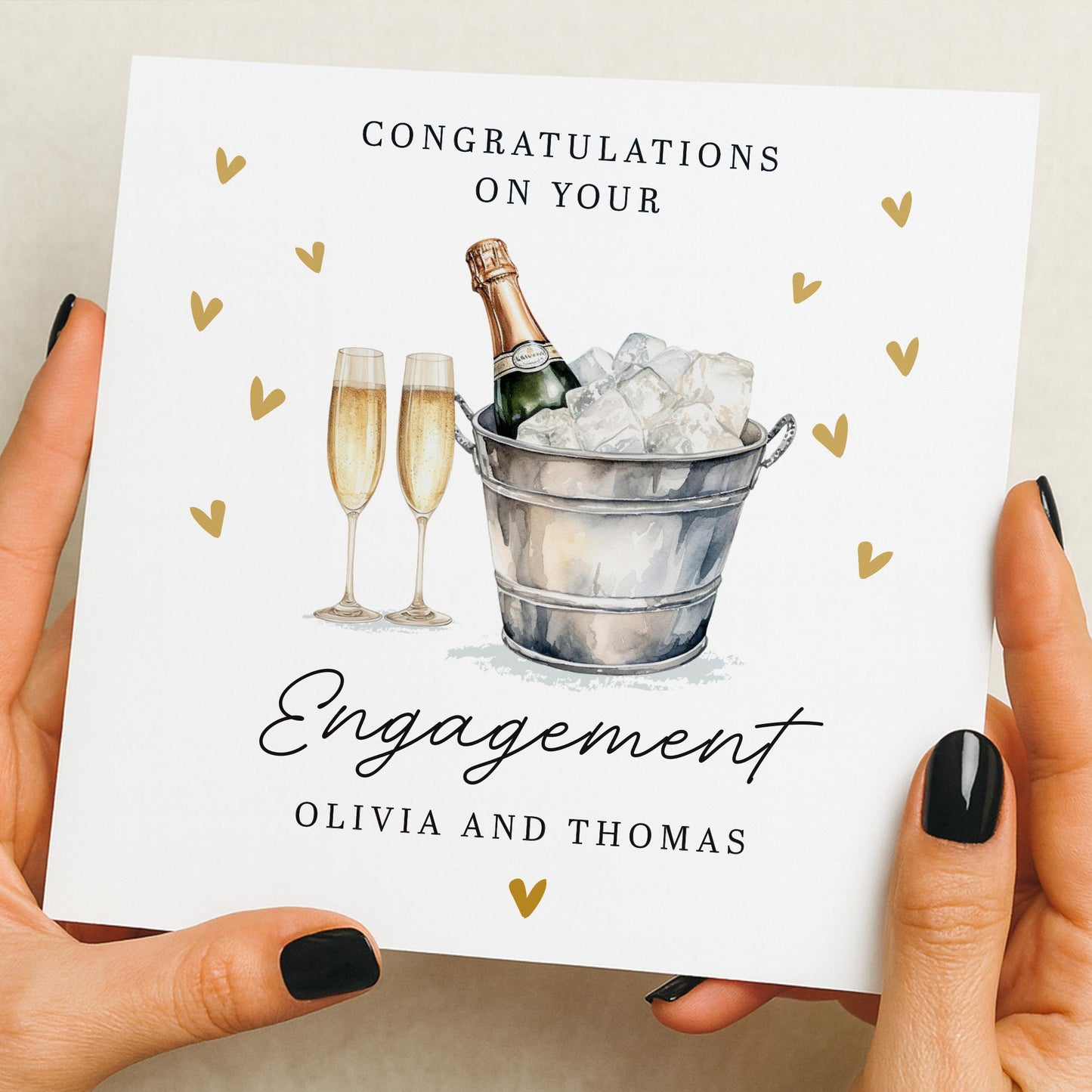 Personalised Engagement Card - Happily Ever After - Congratulations Engagement Card - Hearts Engagement Card - Engaged, Champagne Bottle