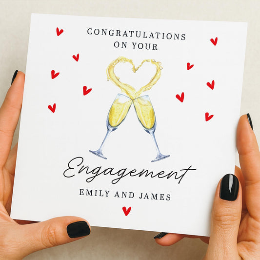 Personalised Engagement Card - Happily Ever After - Congratulations Engagement Card - Hearts Engagement Card - Engaged, Champagne Glasses