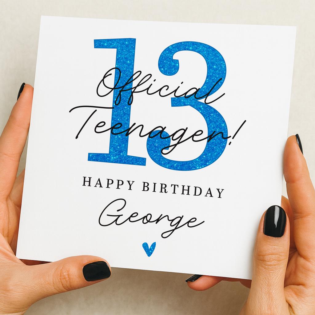 Boys 13th Birthday card Handmade Personalised Card Officially a teenager Teenage Boys Card Nephew Son Grandson Brother 13th card Happy 13th
