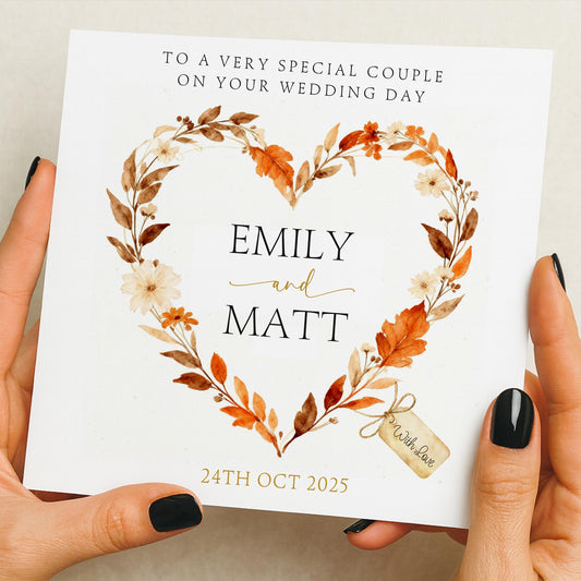 Personalised Wedding Autumn Floral Card | Newly Married Couple Greeting | Congratulations Wedding Autumnal | Wedding Gift | Winter Floral