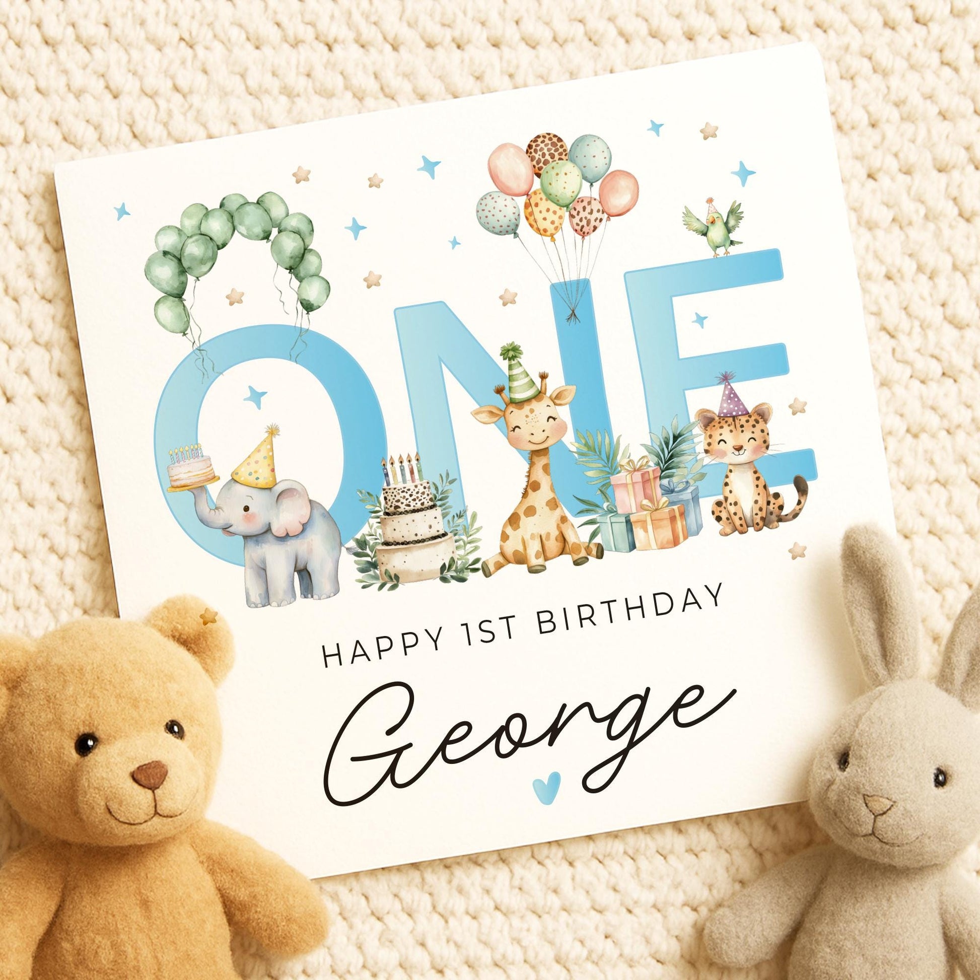 Animal 1st Birthday Card For Boy, Son 1st Birthday Card, Special First Birthday Gift For Grandson, First Birthday Card, Nephew 1st Birthday