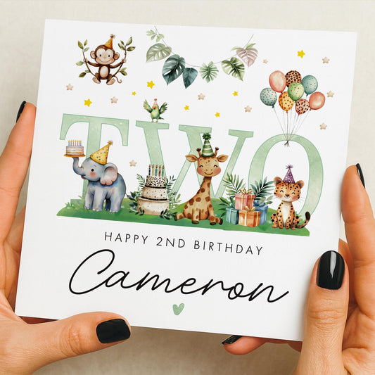 Animal 2nd Birthday Card For Boy, Son 2nd Birthday Card, Special 2nd Birthday Gift For Grandson, Second Birthday Card, Nephew Birthday