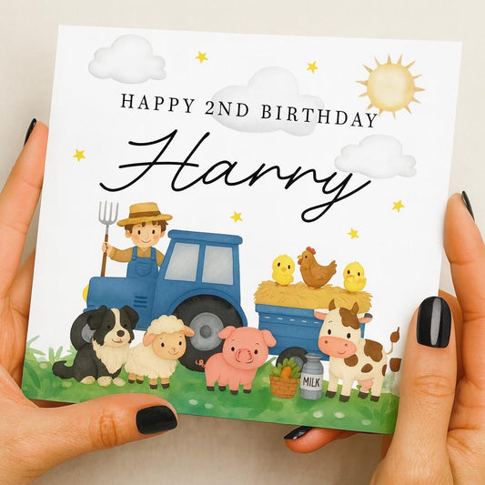 2nd Birthday Card Boy, second Birthday Card For Boy, Personalised 2nd Birthday Card, Boy 2nd Birthday Card, 2nd Birthday Boy Gift, Tractors