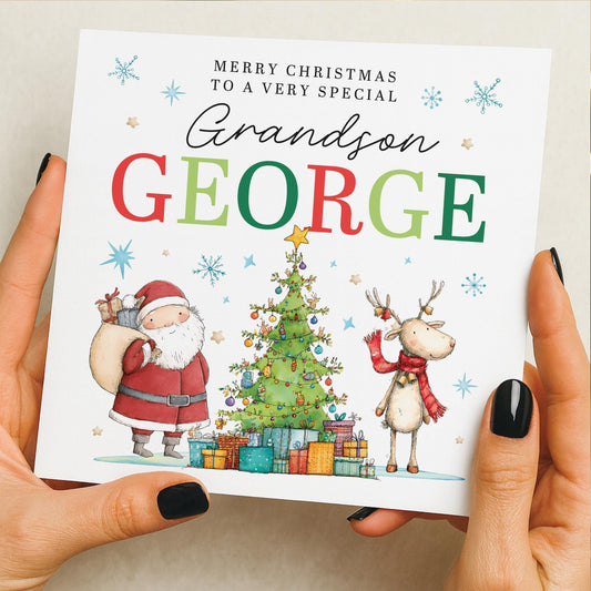 Personalised Christmas Card for son, Grandson, Nephew, Him, Granddaughter, Daughter, Niece, Her, Christmas tree card, Polar bear