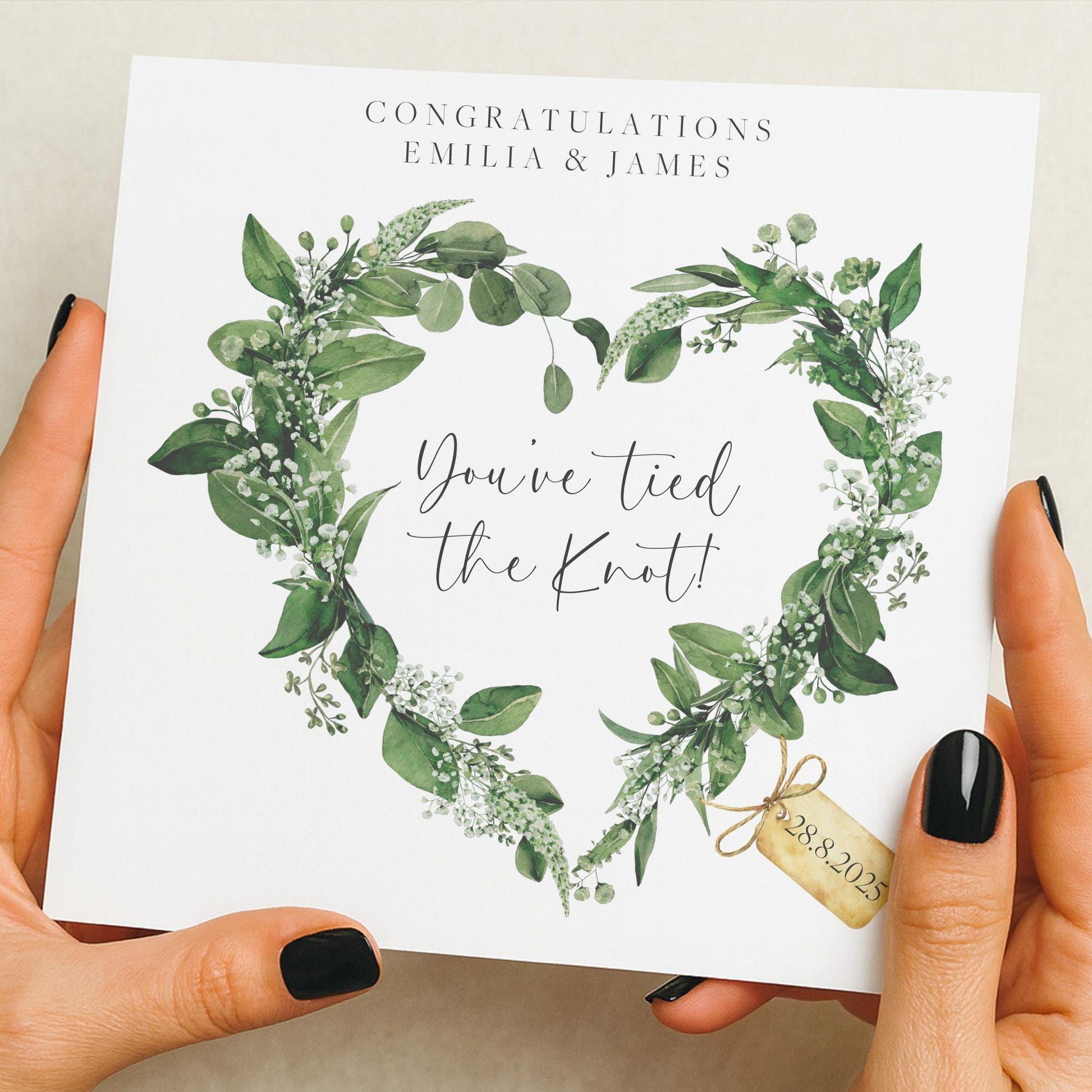 Personalised Wedding Floral Card | Newly Married Couple Greeting | Congratulations Wedding Card | Wedding Gift | TIED KNOT | Green Floral
