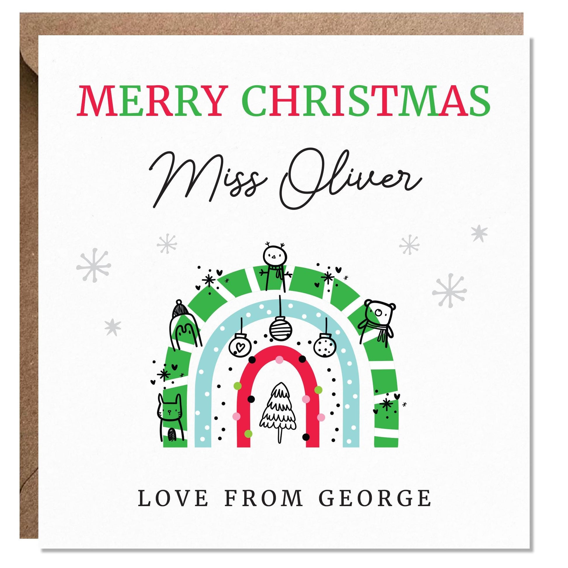 Christmas Card, Personalised Christmas Card for teacher, Teacher Christmas Card, Thank you Teacher Christmas Card