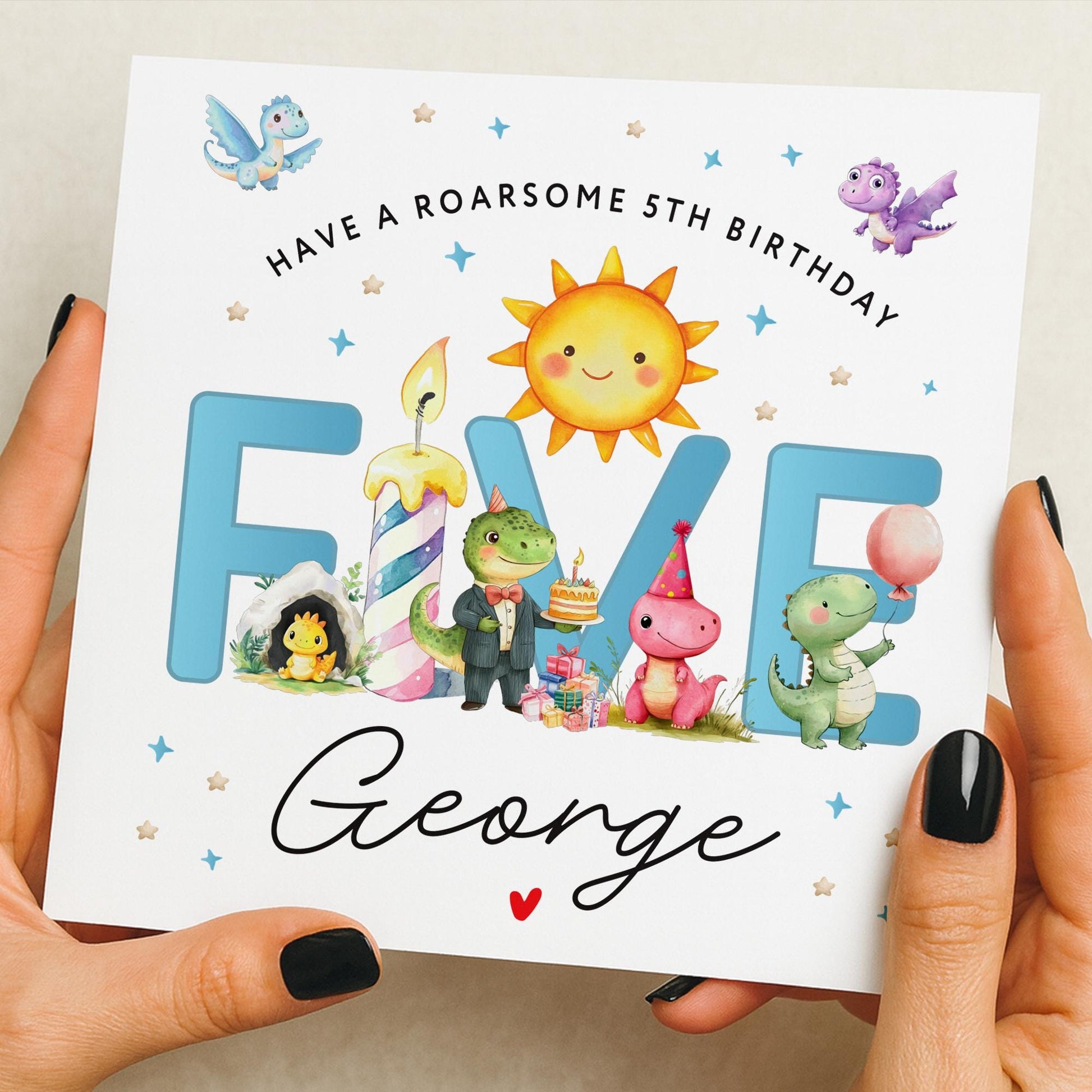 Dinosaur 5th Birthday Card For Boy, Son 5th Birthday Card, Special Five Birthday Gift For Grandson, First Birthday Card, Nephew 5th Birthday