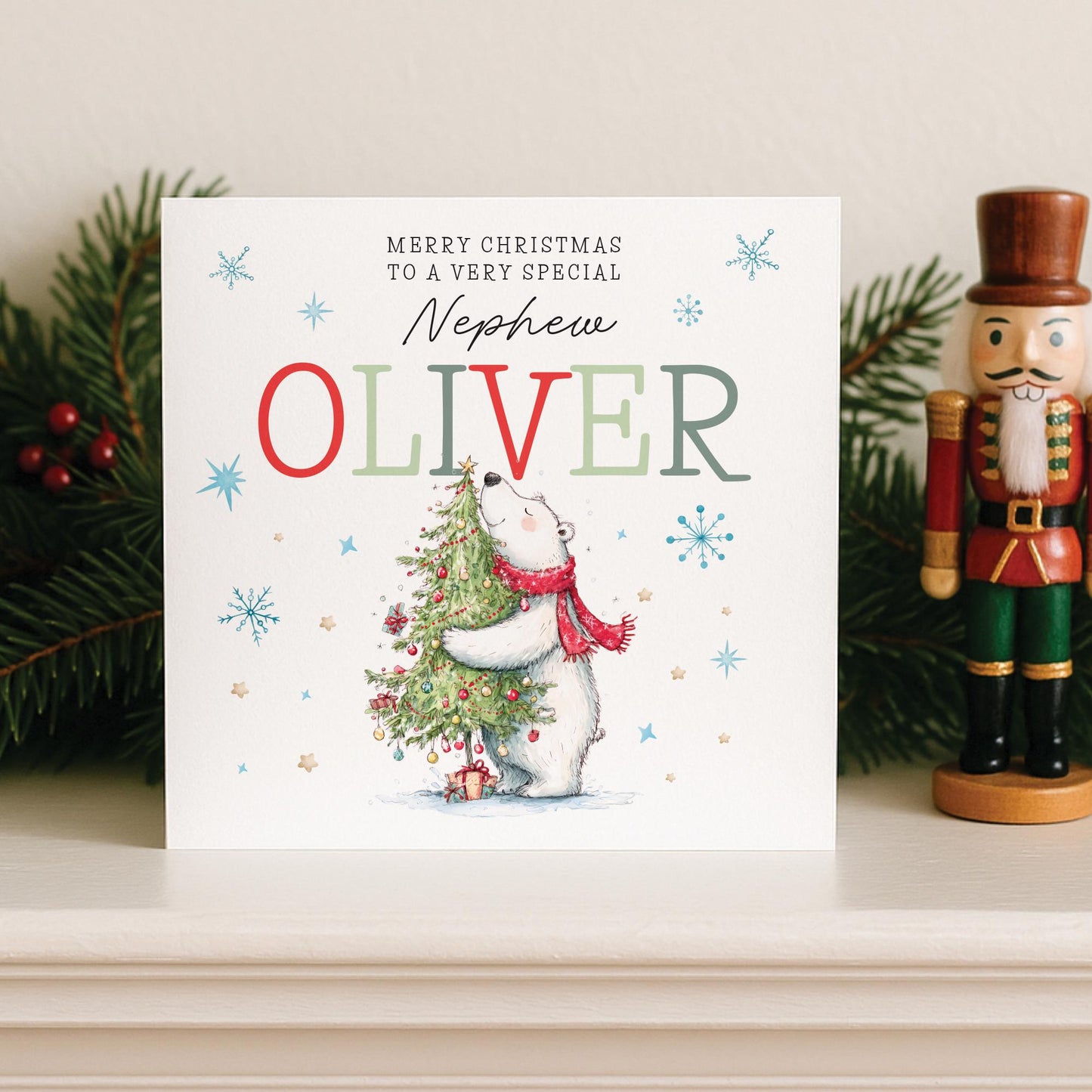 Personalised Christmas Card for son, Grandson, Nephew, Him, Granddaughter, Daughter, Niece, Her, Christmas tree card, Polar bear