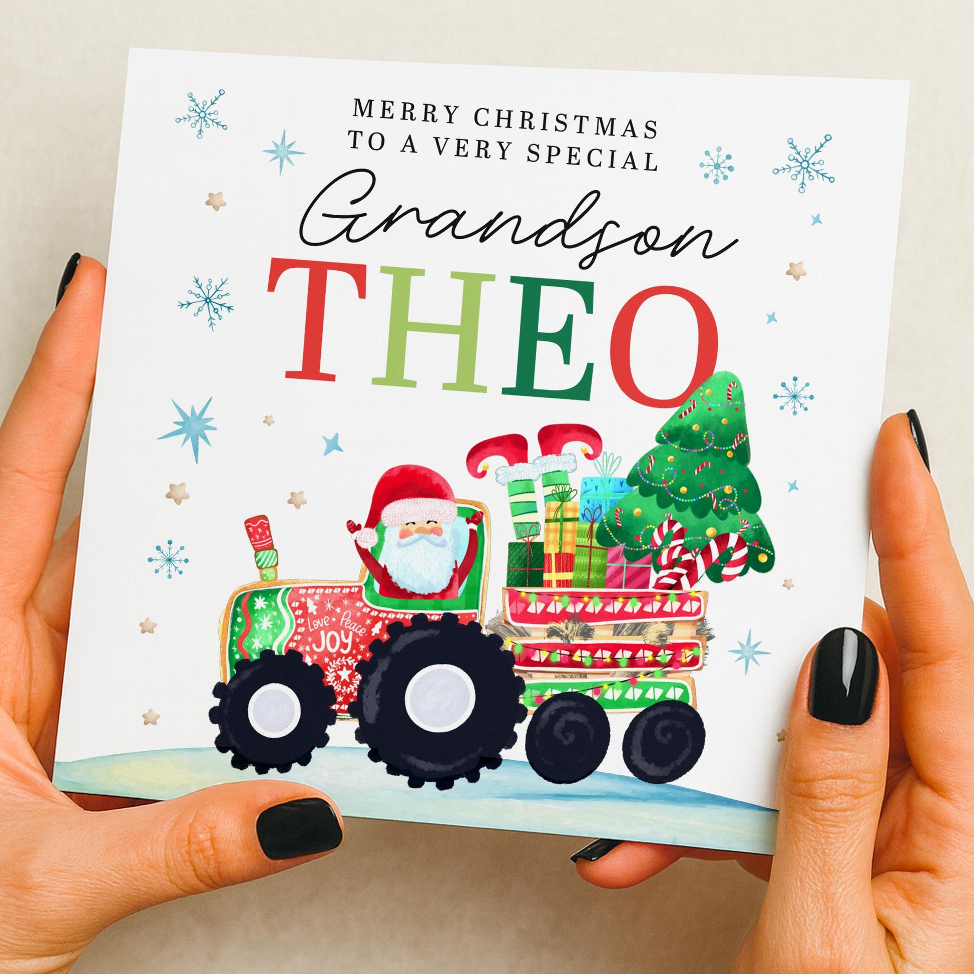 Personalised Christmas Card for grandson, Granddaughter, Grandson, Nephew, Him, Daughter, Niece, Her, Train card, Santa, Father Christmas