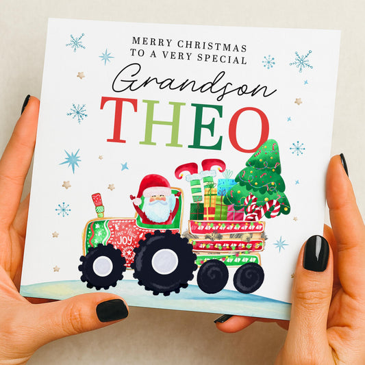Personalised Christmas Card for grandson, Granddaughter, Grandson, Nephew, Him, Daughter, Niece, Her, Train card, Santa, Father Christmas
