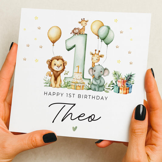 Animal 1st Birthday Card For Boy, Son 1st Birthday Card, Special First Birthday Gift For Grandson, First Birthday Card, Nephew 1st Birthday