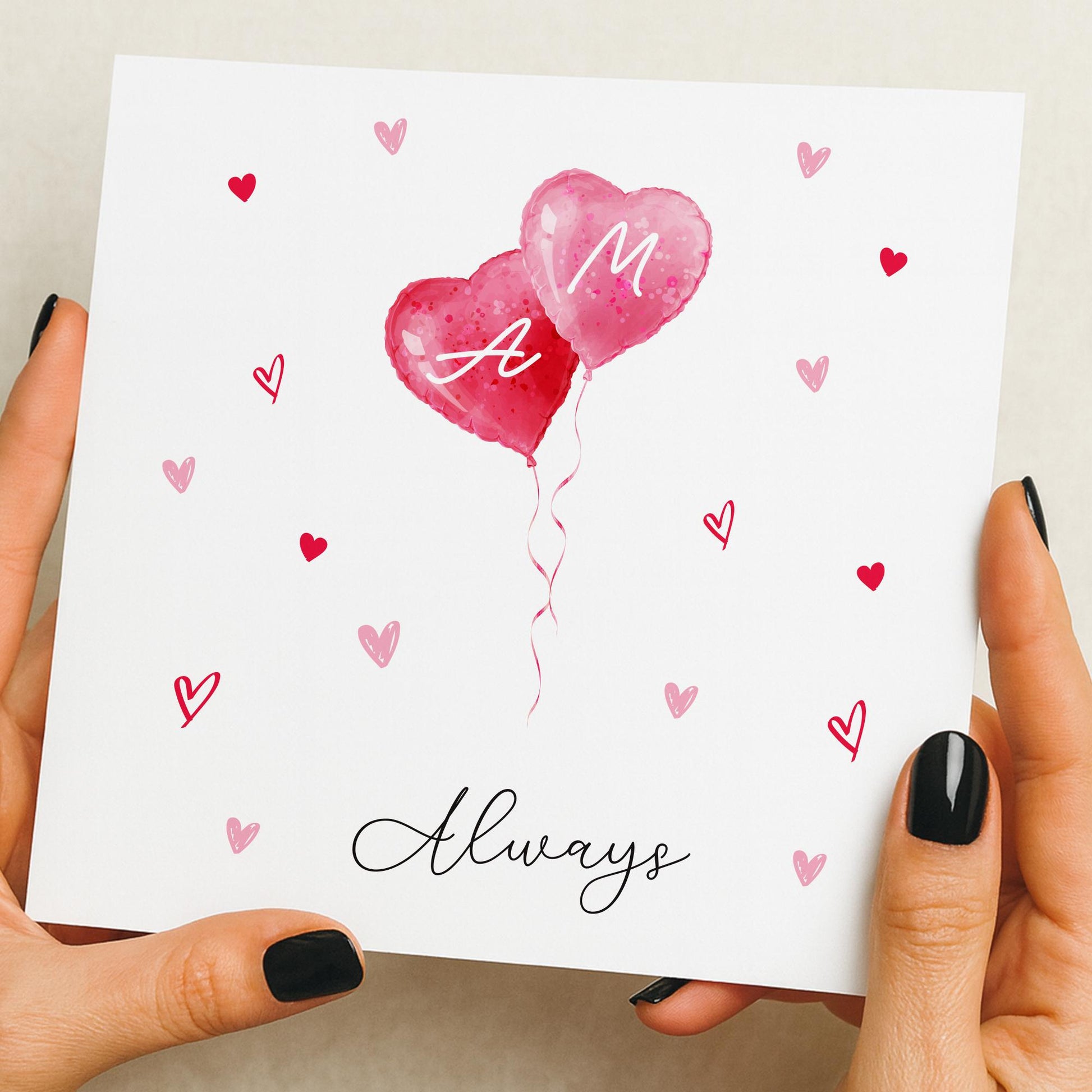 Valentines Card, Romantic Card for Him or Her, Always Card, Personalised Initials Card, Cute Heart Card, Anniversary Day Card