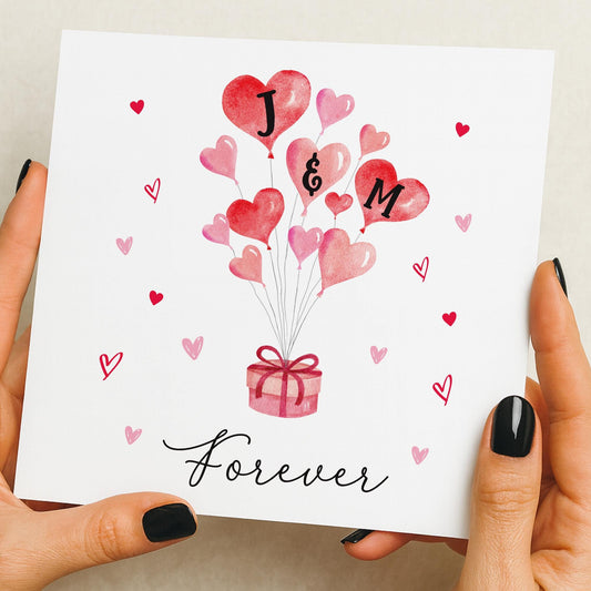 Valentines Card, Romantic Card for Him or Her, Always Card, Personalised Initials Card, Cute Valentines Heart Card, Anniversary forever Card