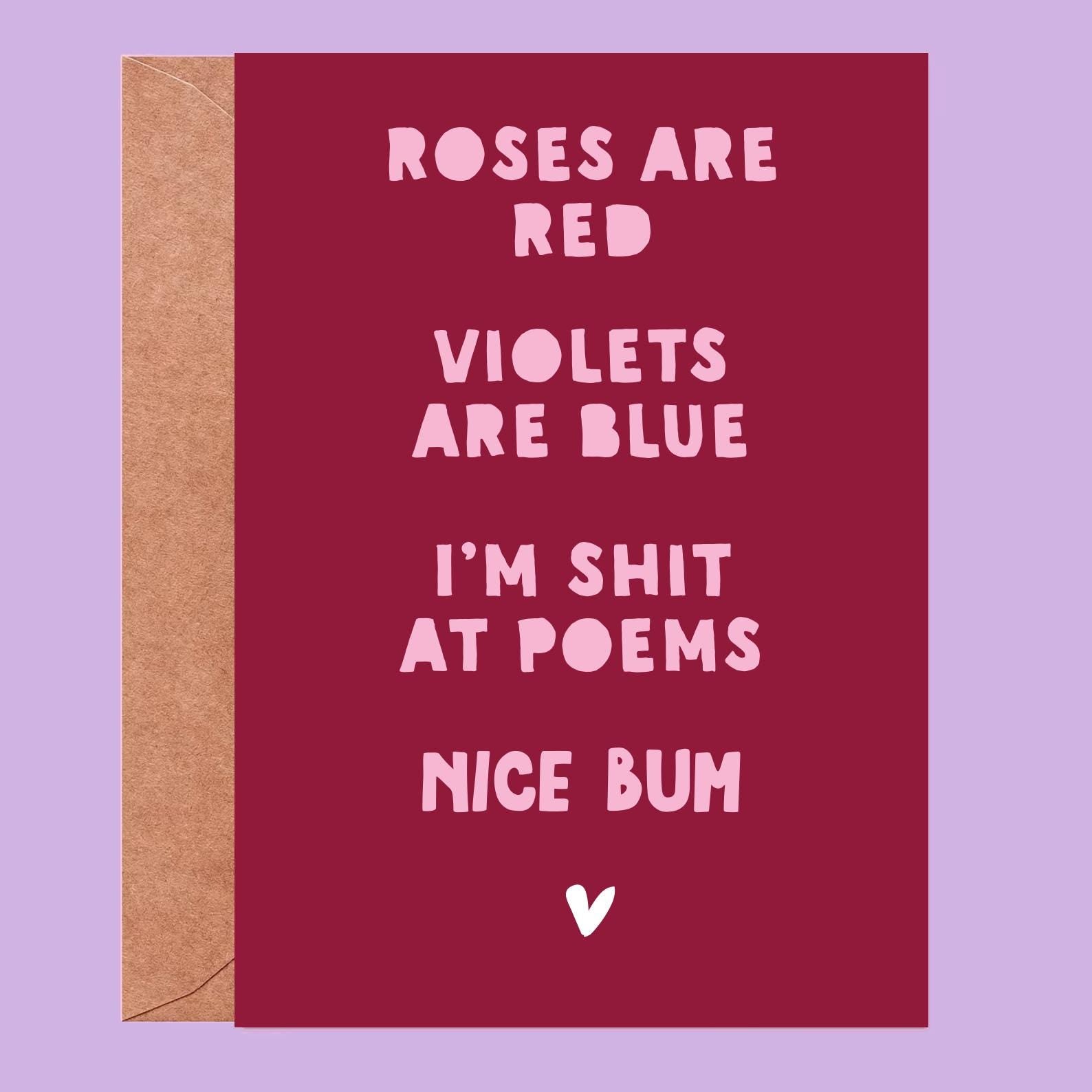 Funny Valentine's Card for Her or Him – Valentines, him, her, Husband, Funny Card, Valentine, Girlfriend, Funny poem card, Roses are red