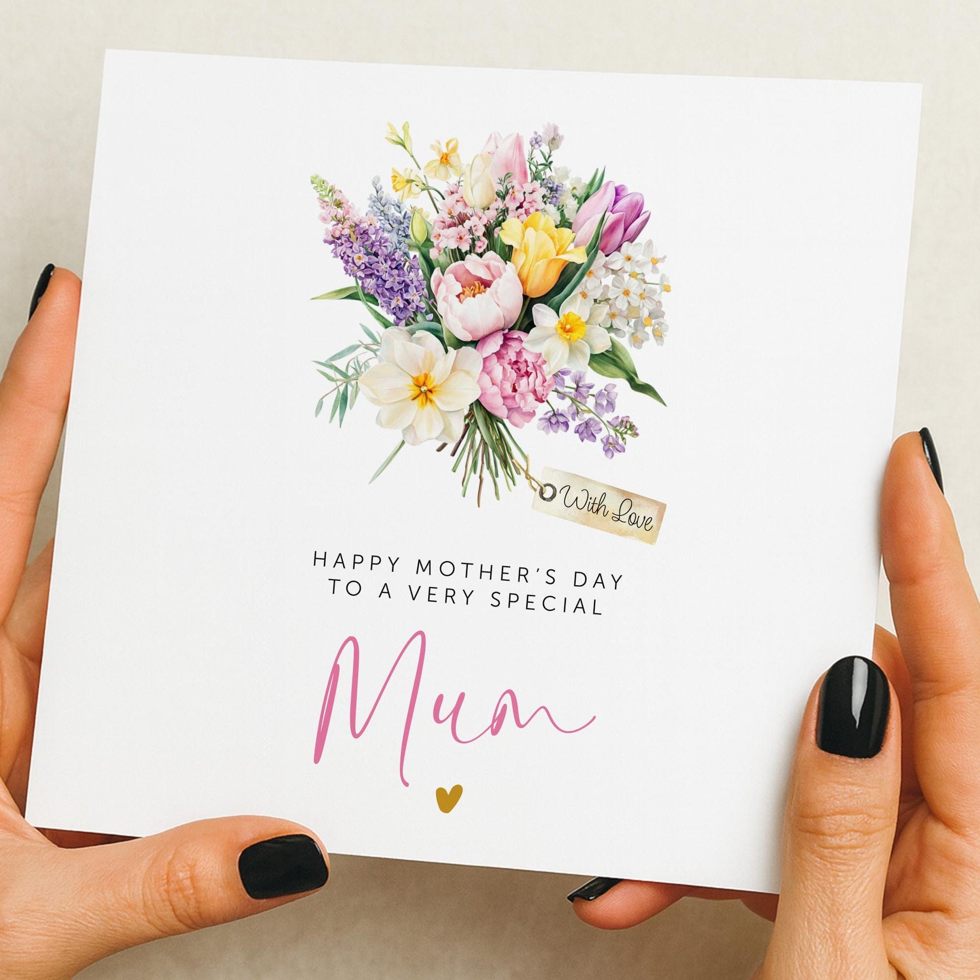 Mothers Day Card | Floral Mum Card | Pink flower | Card For Mother's Day | Card Bunch of Flowers
