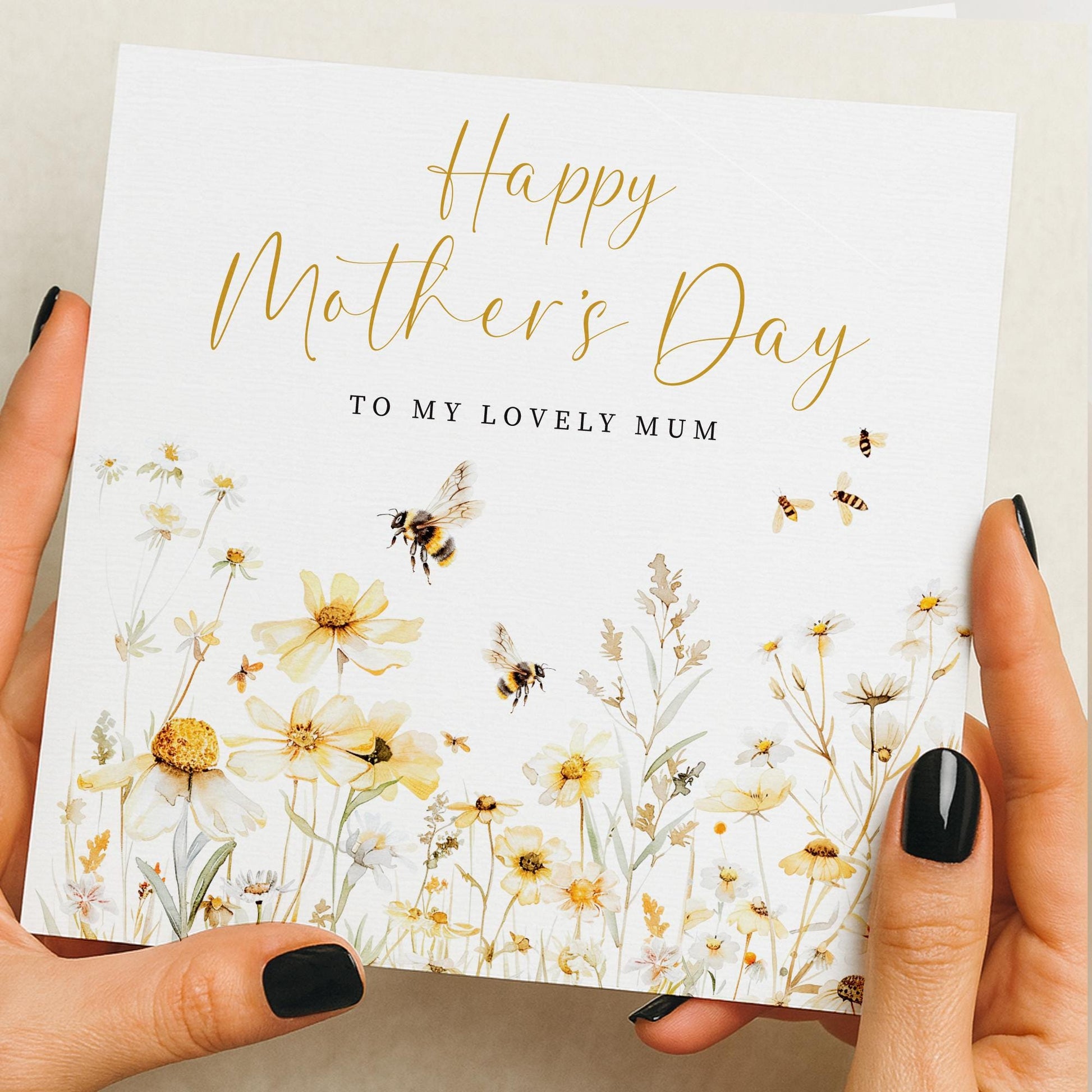 Mothers Day Card From Daughter or Son, Cute Floral Bee Card for Mum, Mothers Day Card Mum, Personalised Mothering Sunday Card, Gift for Mum
