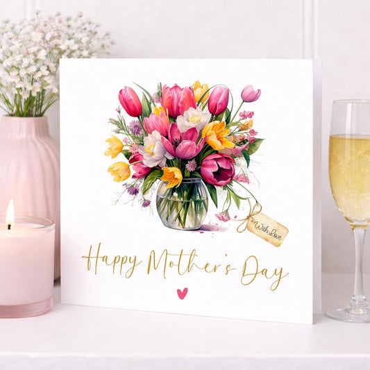 Mother's day card | mothers day | Floral Tulip mum | mummy | from daughter or son | card for nan, nanny, grandmother