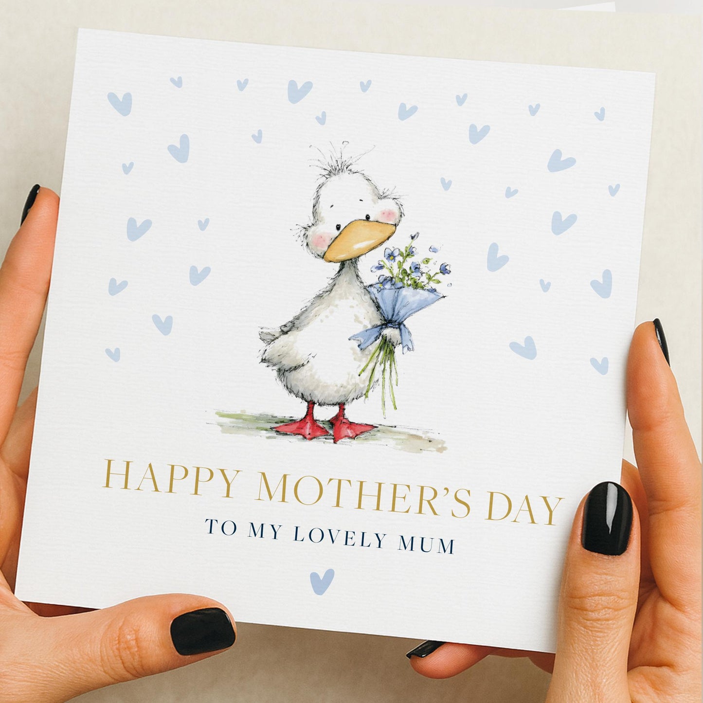 Mothers Day Card, Mum Card with Flowers, Mothers Day Card from Daughter or Son, Cute Duck, Mothering Sunday Card, Sweet Animal Card for Mum