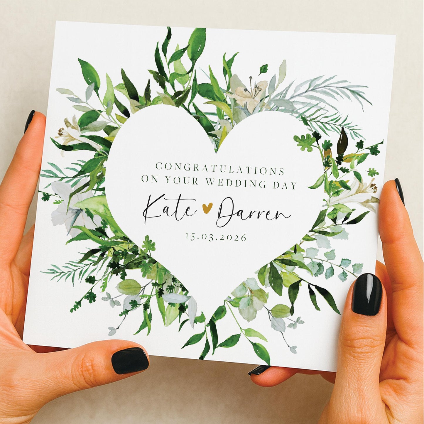 Personalised Wedding Floral Card | Newly Married Couple Greeting | Congratulations Wedding Card | Wedding Gift Card | Green Floral