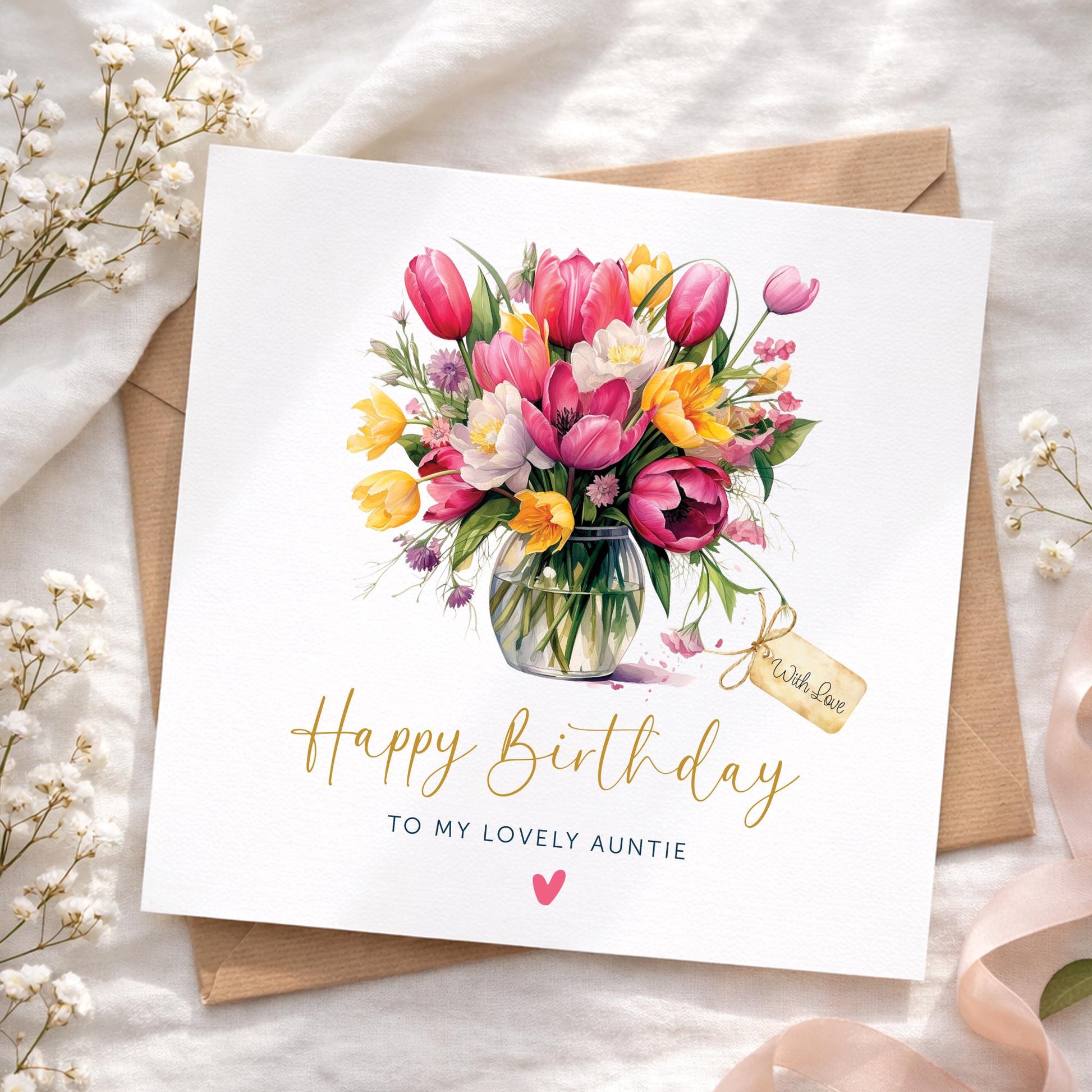 Personalised Happy Birthday Card, Tulip Handmade Card, Birthday Gift For Her, Card for Mum, Sister, Auntie, Daughter, Nan, Grandma, Gifts