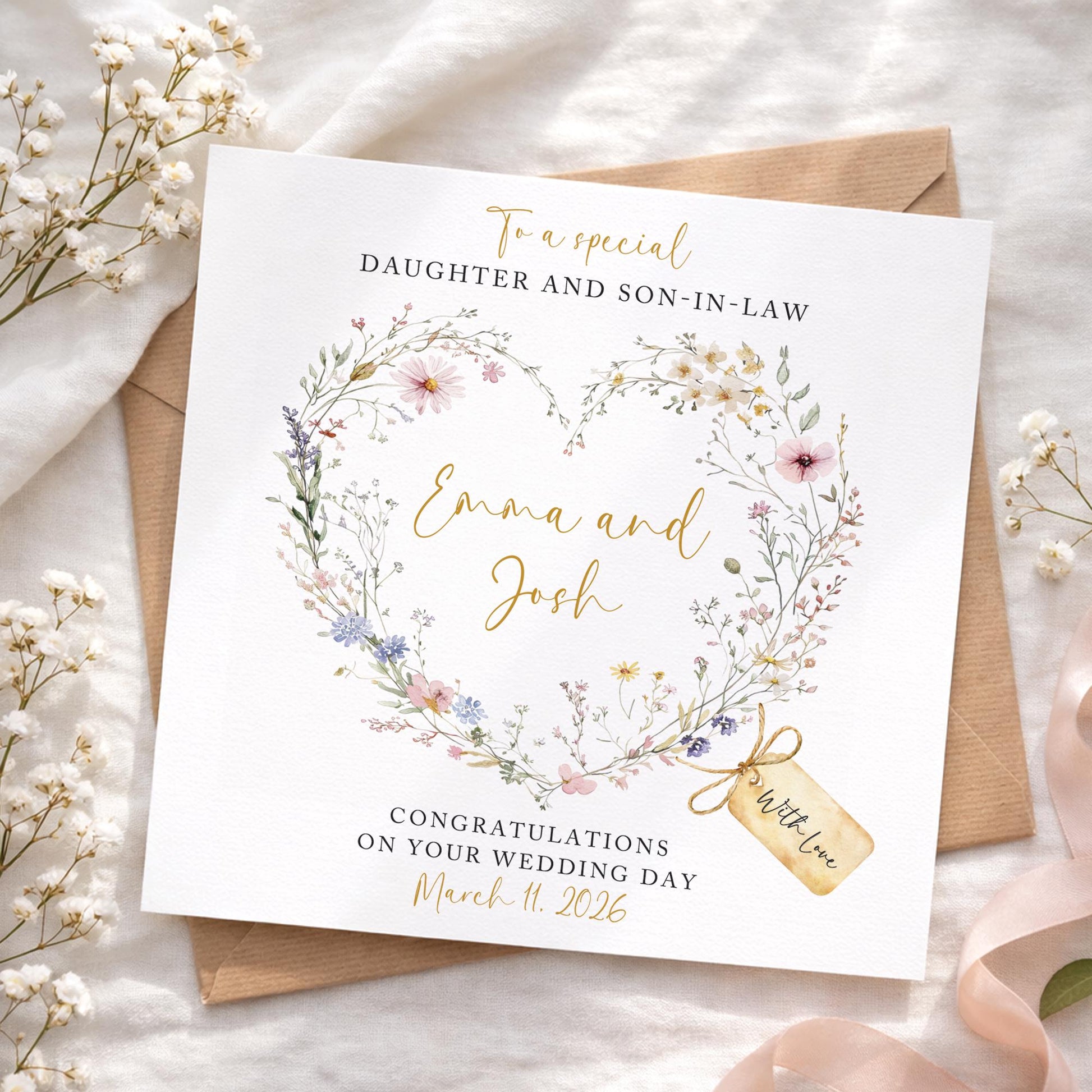 Wedding Card, Personalised Wedding Card, Son and Daughter-in-law card, Daughter and Son-in-law card, Floral wedding card