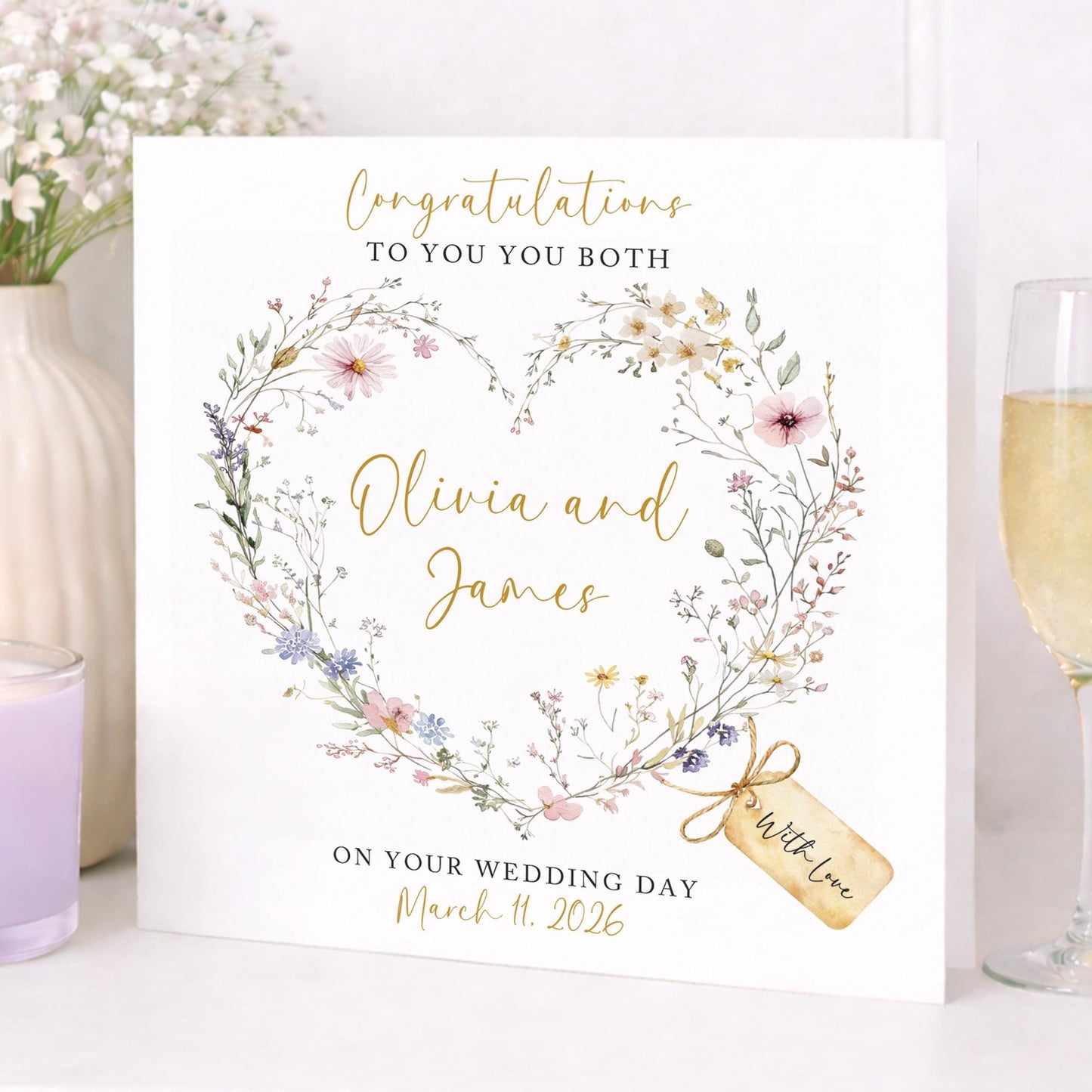 Personalised Wedding Floral Card | Newly Married Couple Greeting | Congratulations Wedding Card | Wedding Gift Card | Initials