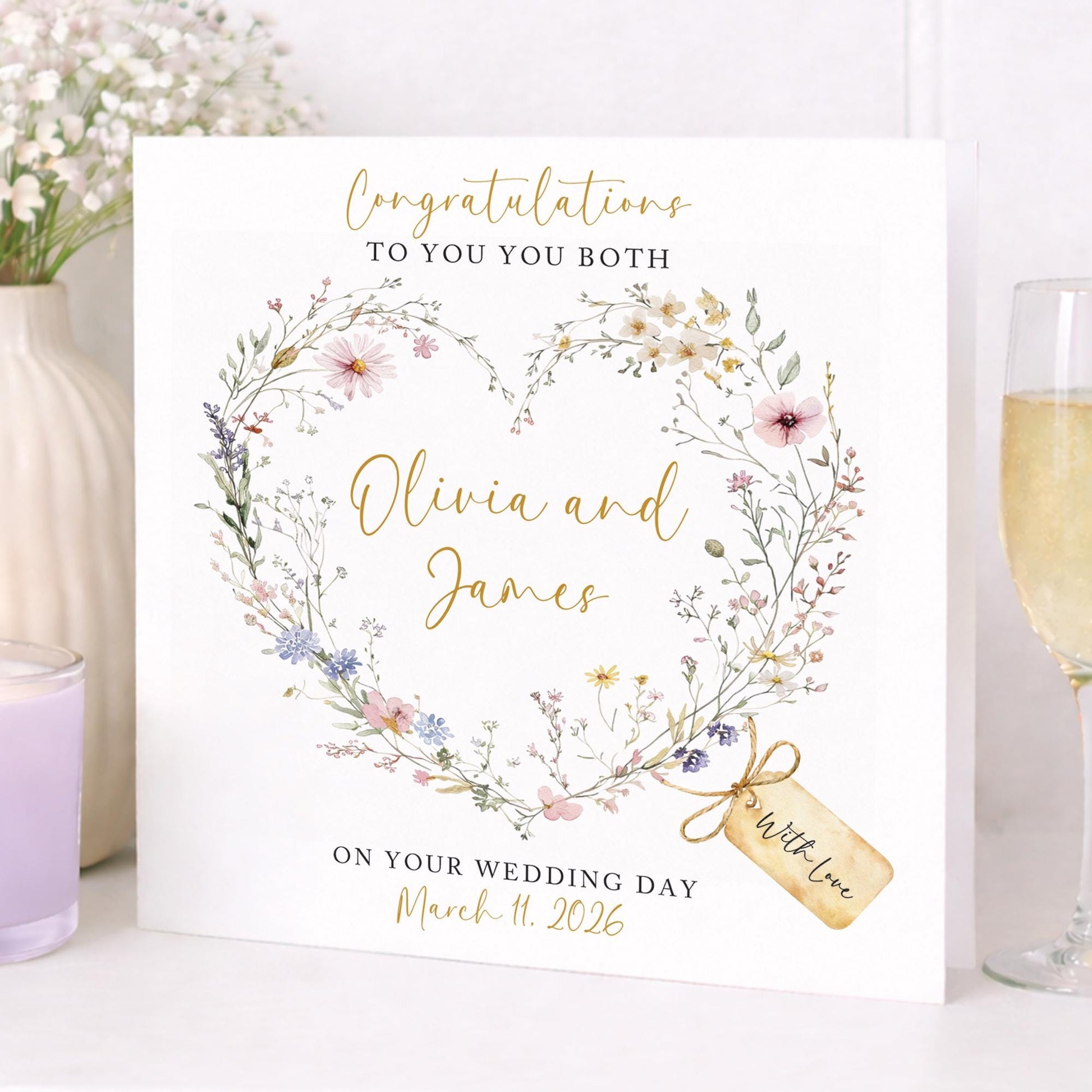 Personalised Wedding Floral Card | Newly Married Couple Greeting | Congratulations Wedding Card | Wedding Gift Card | Initials