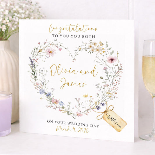 Personalised Wedding Floral Card | Newly Married Couple Greeting | Congratulations Wedding Card | Wedding Gift Card | Initials